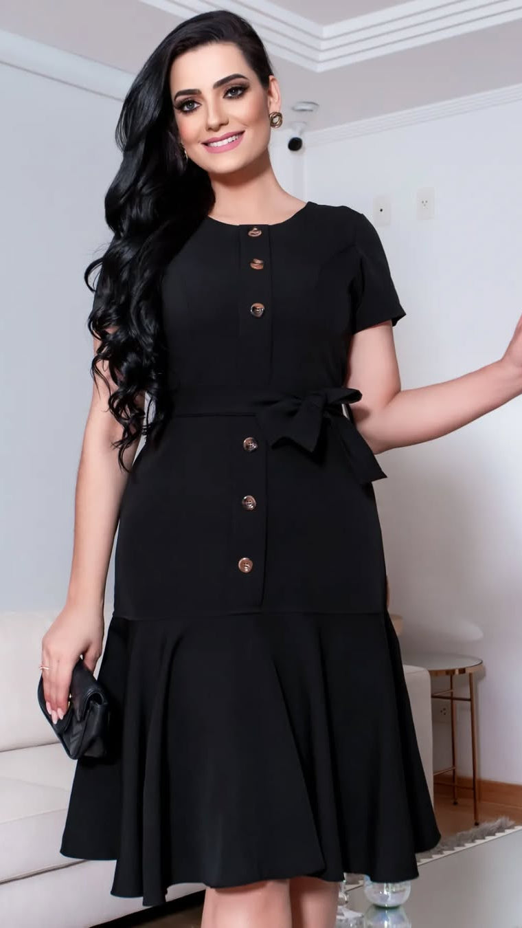 Vestido Babado - Preto