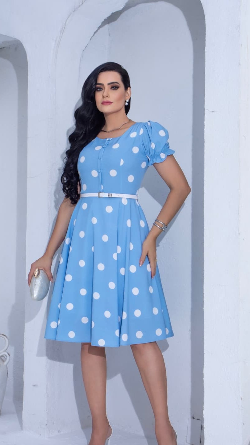 Vestido Cassiane - Azul Bebê Poá