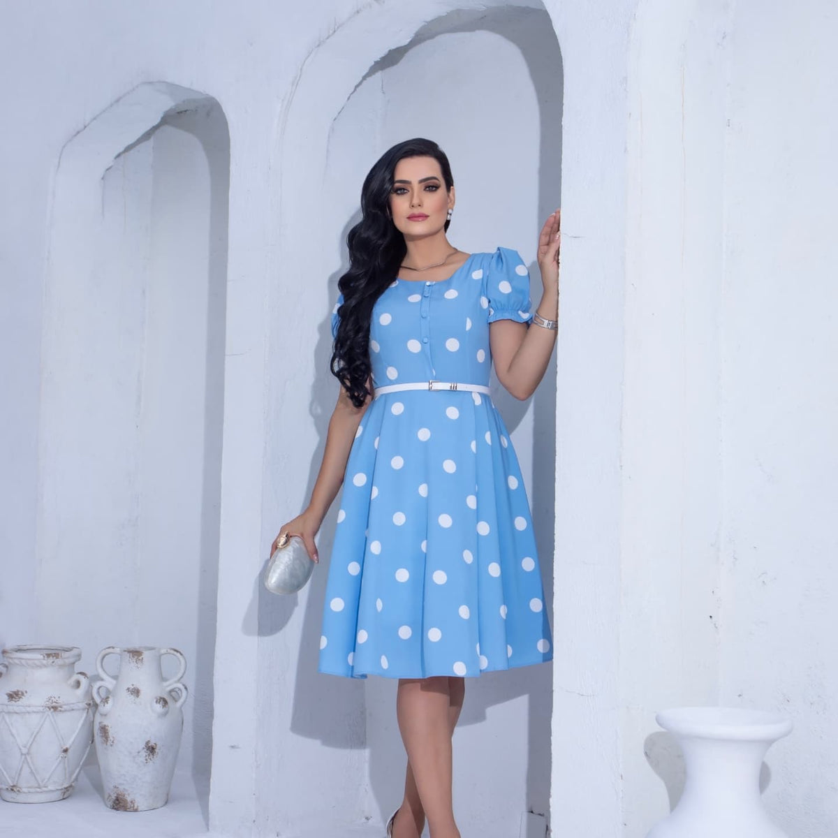 Vestido Cassiane - Azul Bebê Poá