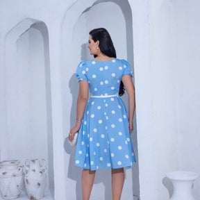 Vestido Cassiane - Azul Bebê Poá