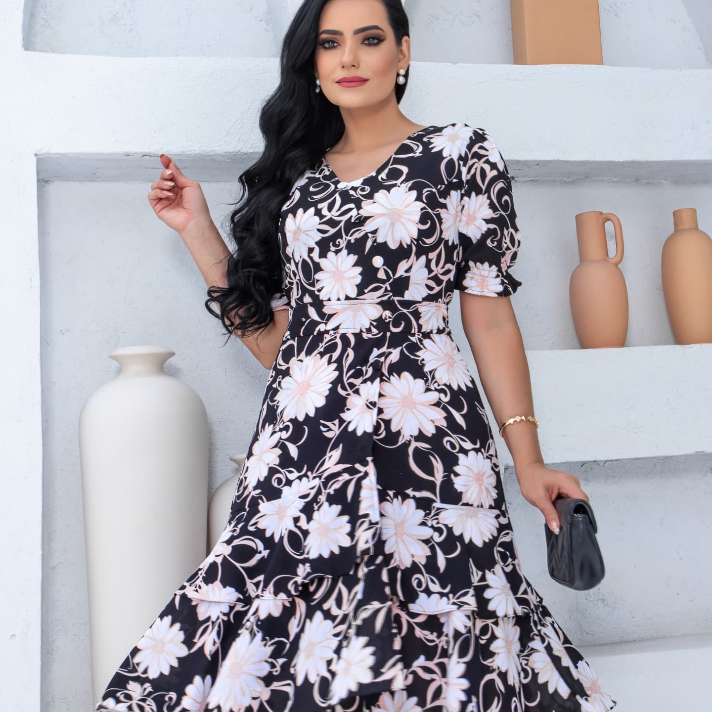 Vestido Cassiane - Preto Floral
