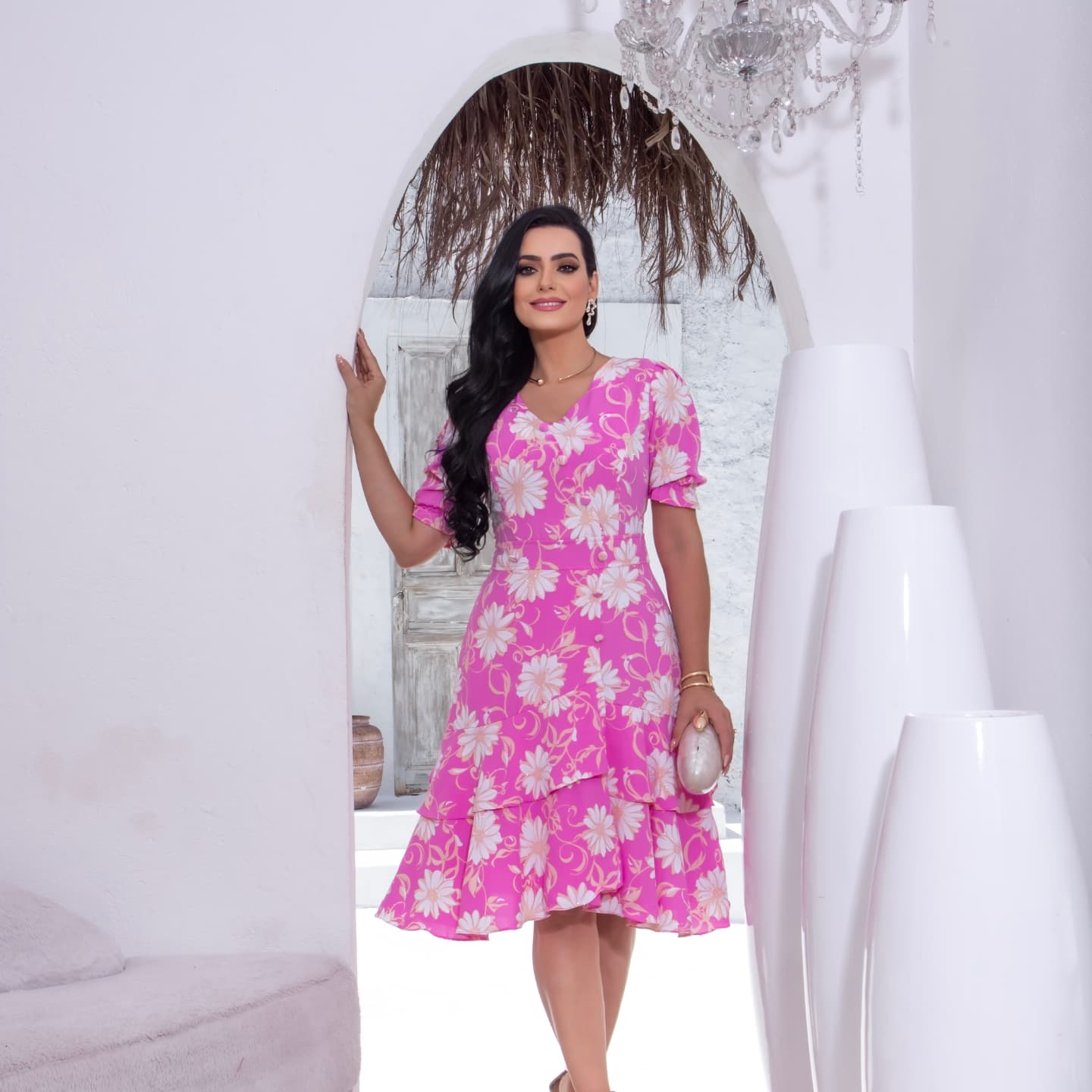 Vestido Cassiane - Rosa Fúcsia Floral