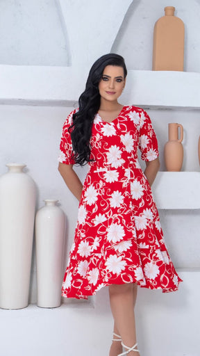Vestido Cassiane - Vermelho Floral