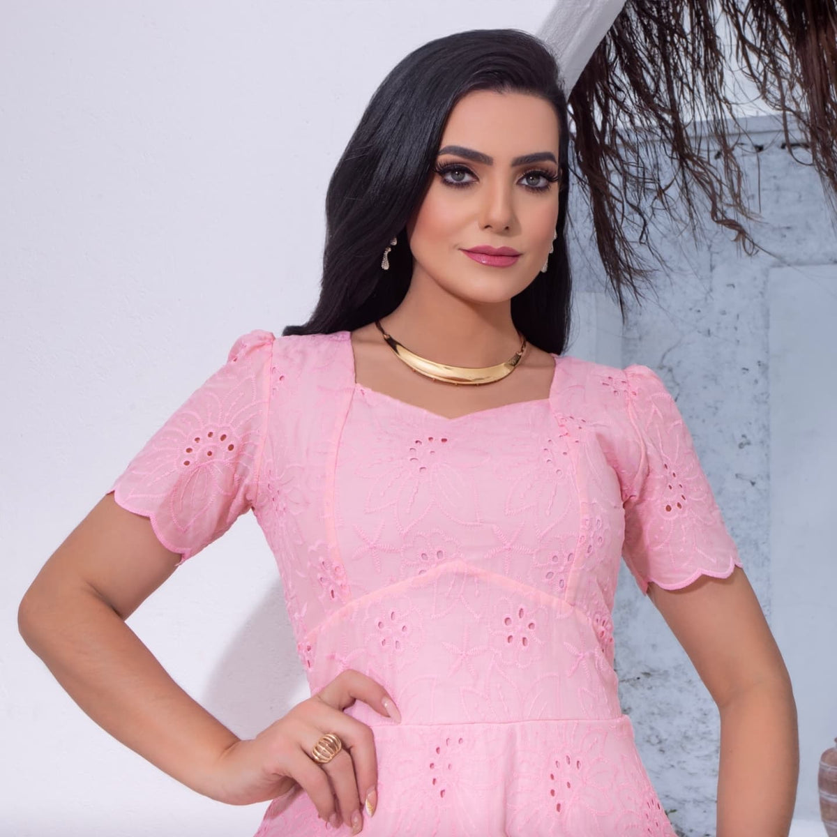 Vestido Jane - Rosa Bordado