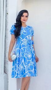 Vestido Lorena – Azul Royal Estampado