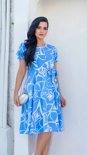 Vestido Lorena – Azul Royal Estampado