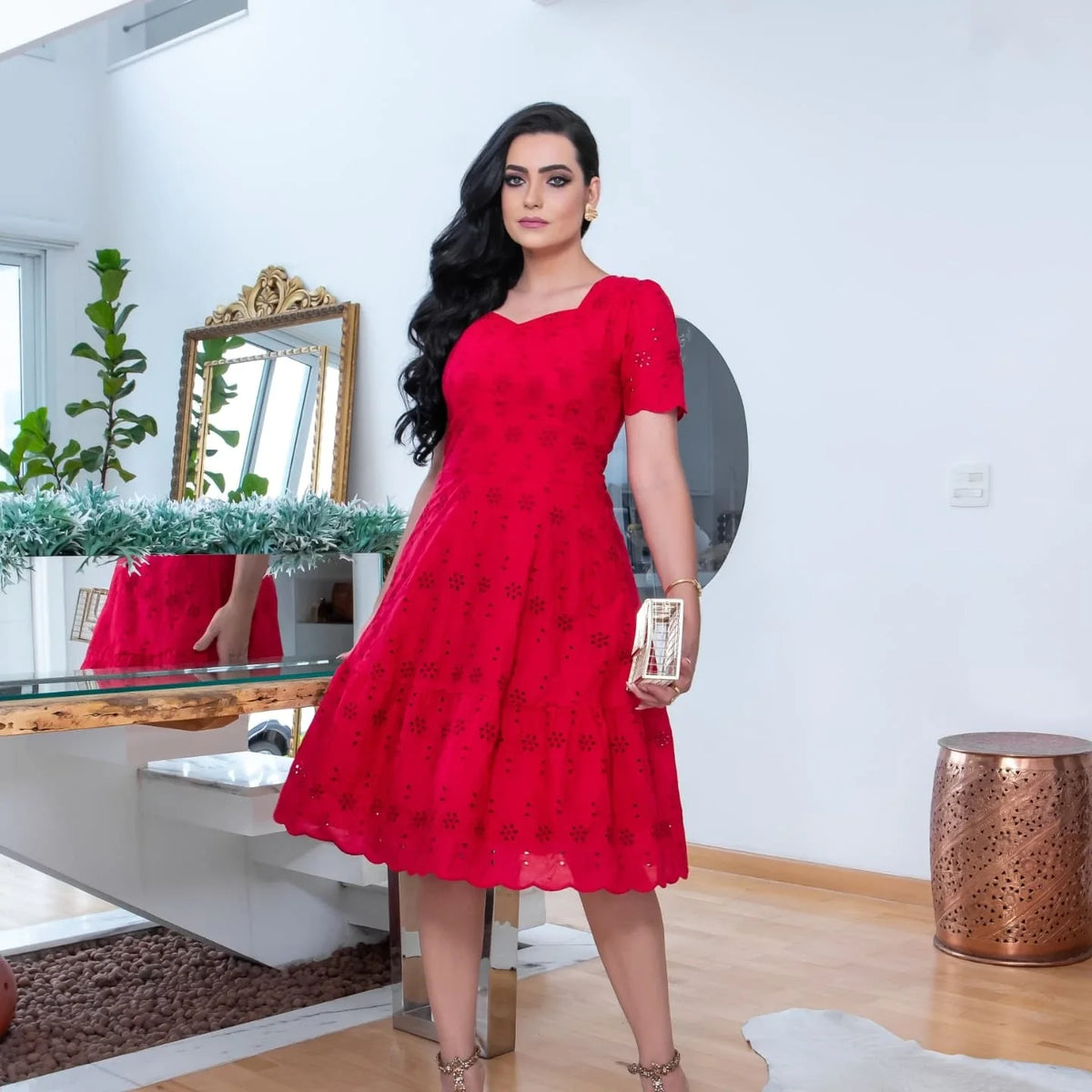 Vestido Luz - Vermelho Bordado