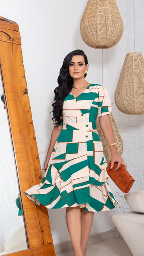 Vestido Rilary - Branco e Verde