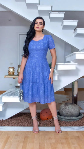 Vestido Luz - Azul Royal Bordado