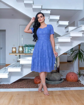 Vestido Luz - Azul Royal Bordado