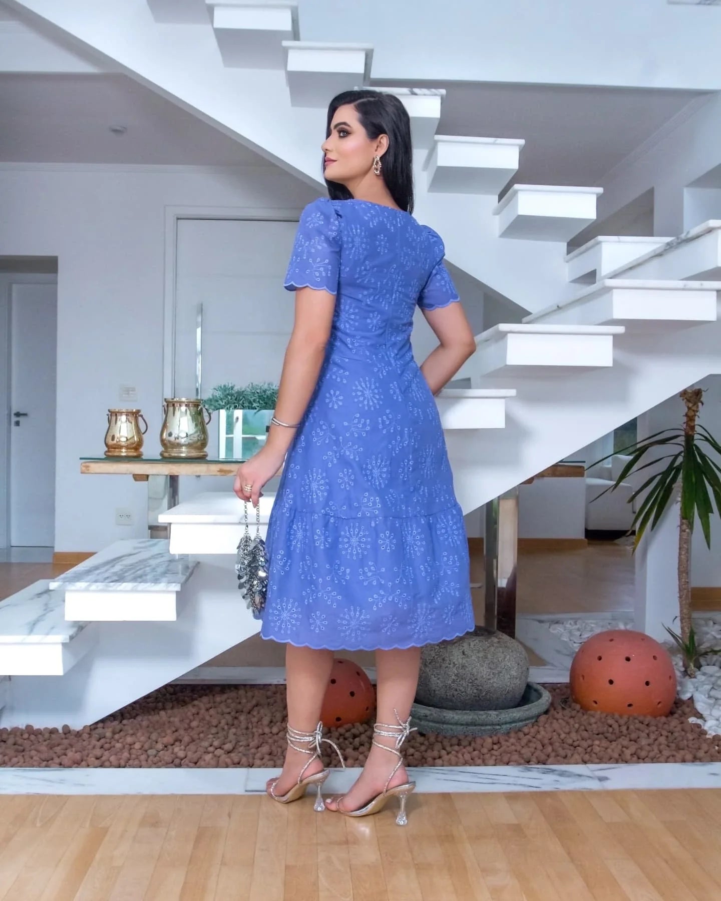 Vestido Luz - Azul Royal Bordado